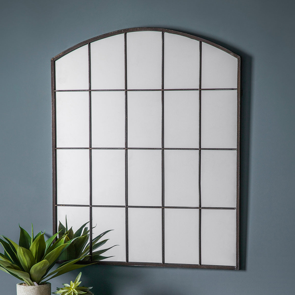 Amos Black rustic arched window mirror