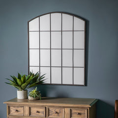 Amos Black rustic arched window mirror