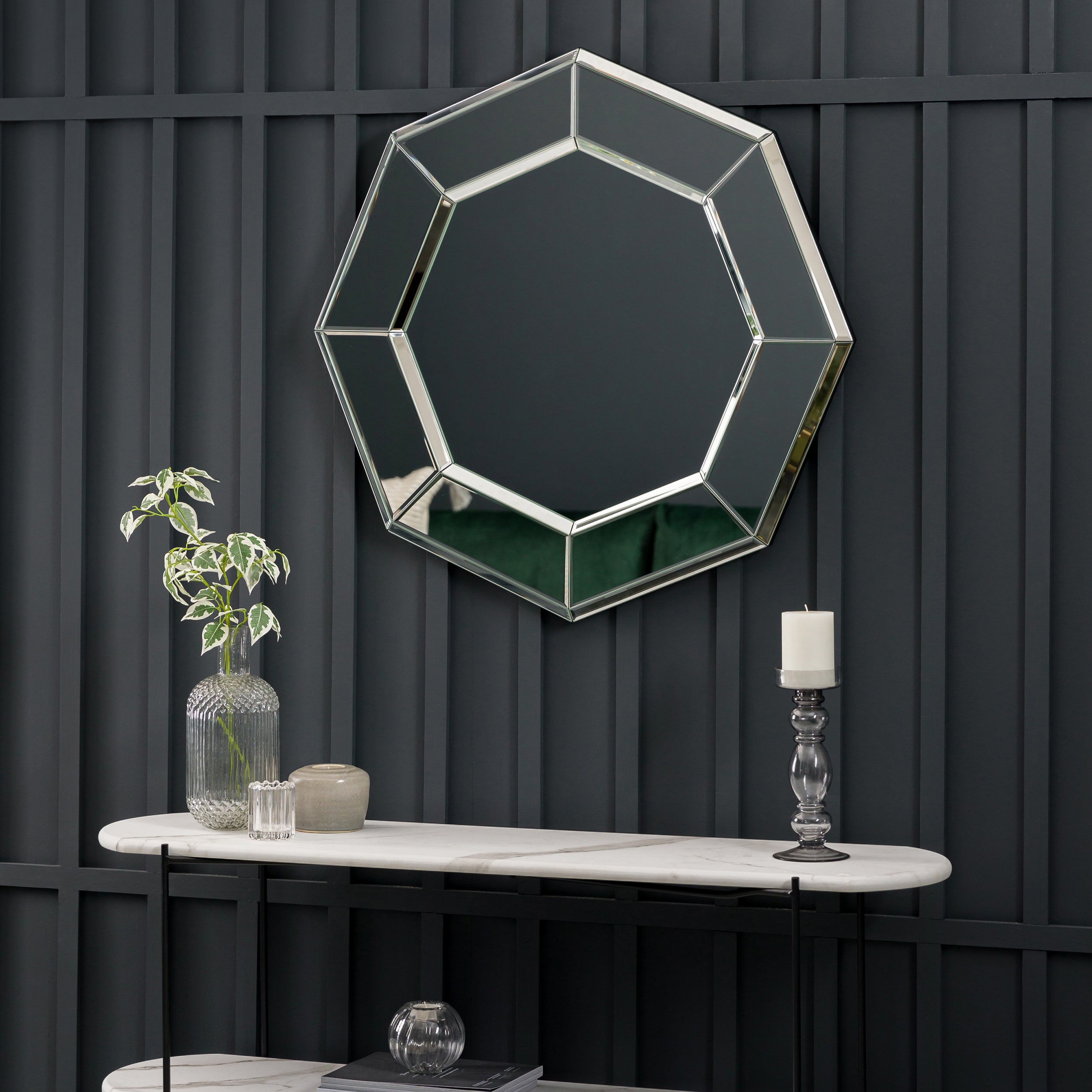 Amos Black glass edged octagon mirror