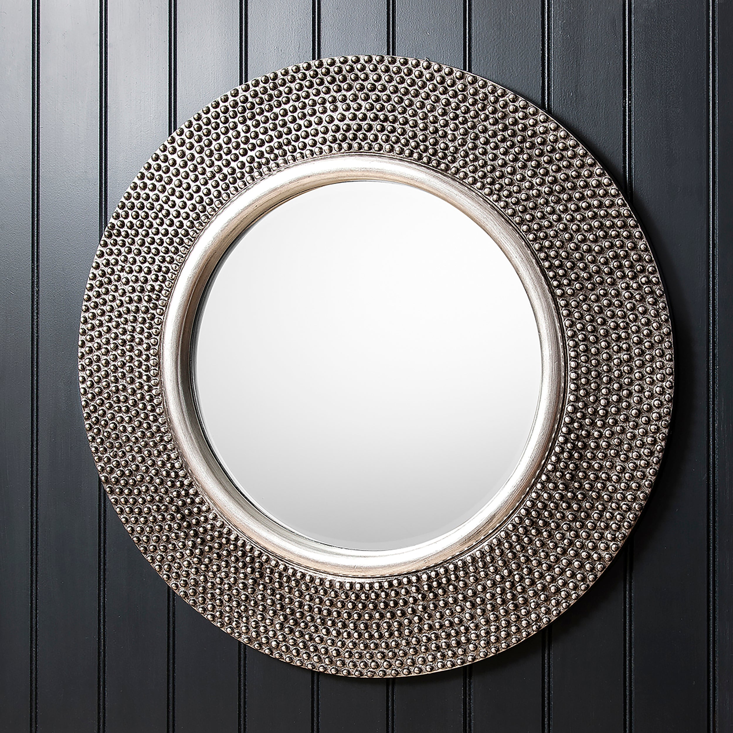 Amos Aged pewter round mirror
