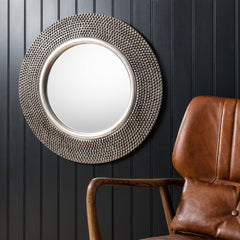 Amos Aged pewter round mirror