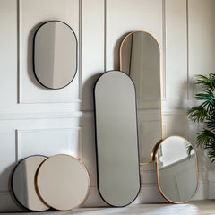 Amos Black medium delicate frame ellipse mirror