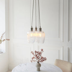 Amos Lucid Bright Nickel & Clear Ribbed Glass 3 Light Cluster