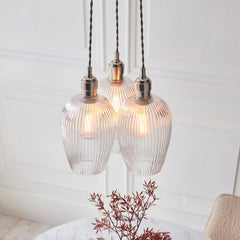 Amos Lucid Bright Nickel & Clear Ribbed Glass 3 Light Cluster