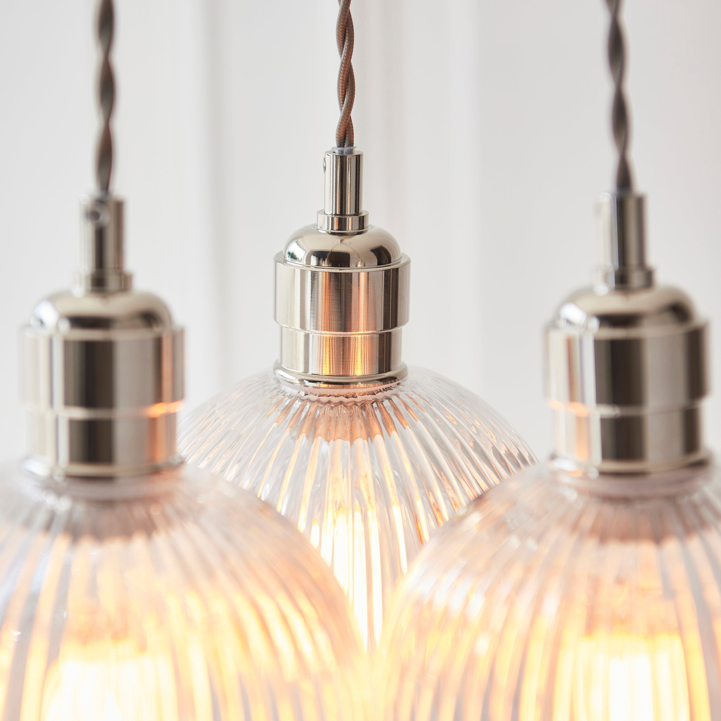 Amos Lucid Bright Nickel & Clear Ribbed Glass 3 Light Cluster