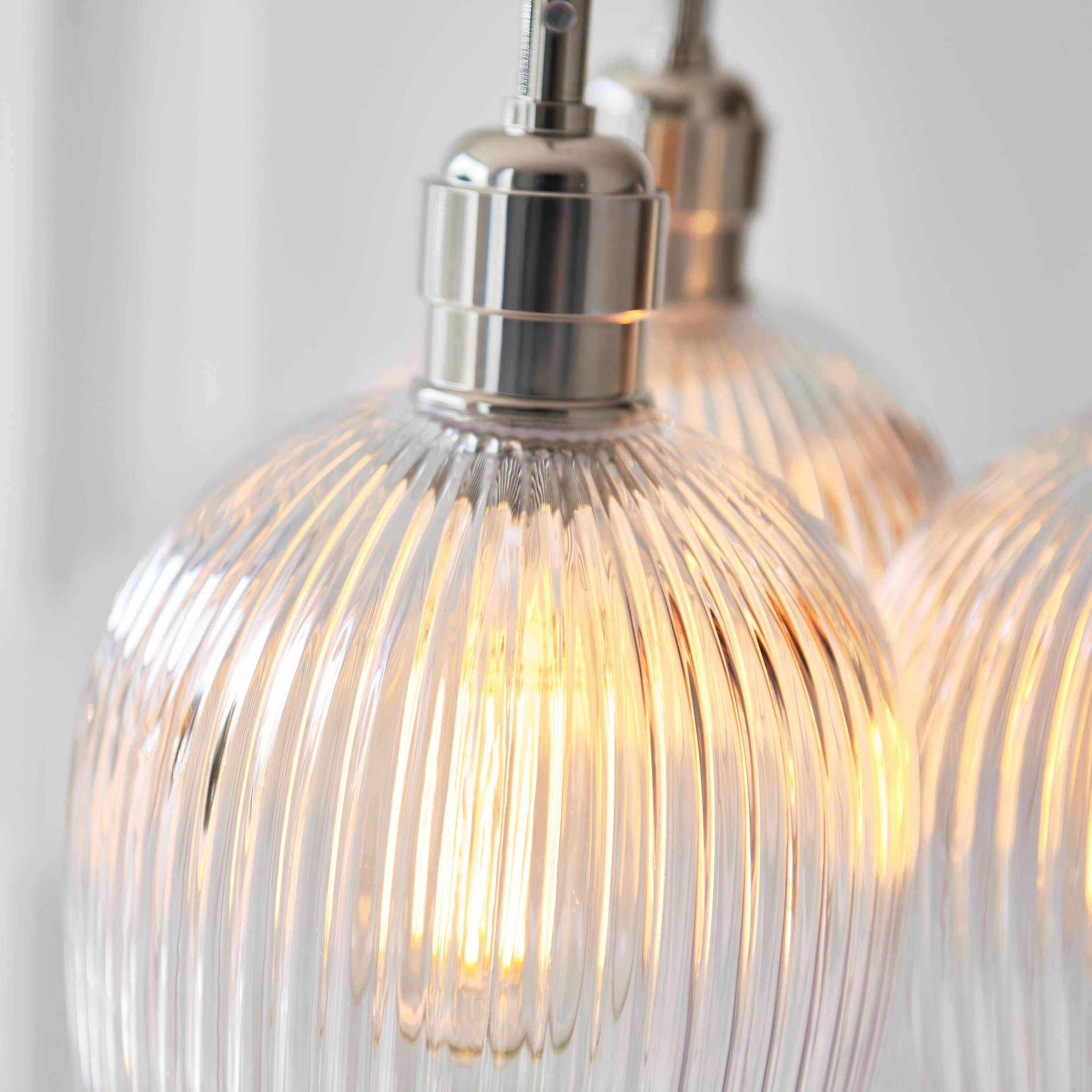 Amos Lucid Bright Nickel & Clear Ribbed Glass 3 Light Cluster