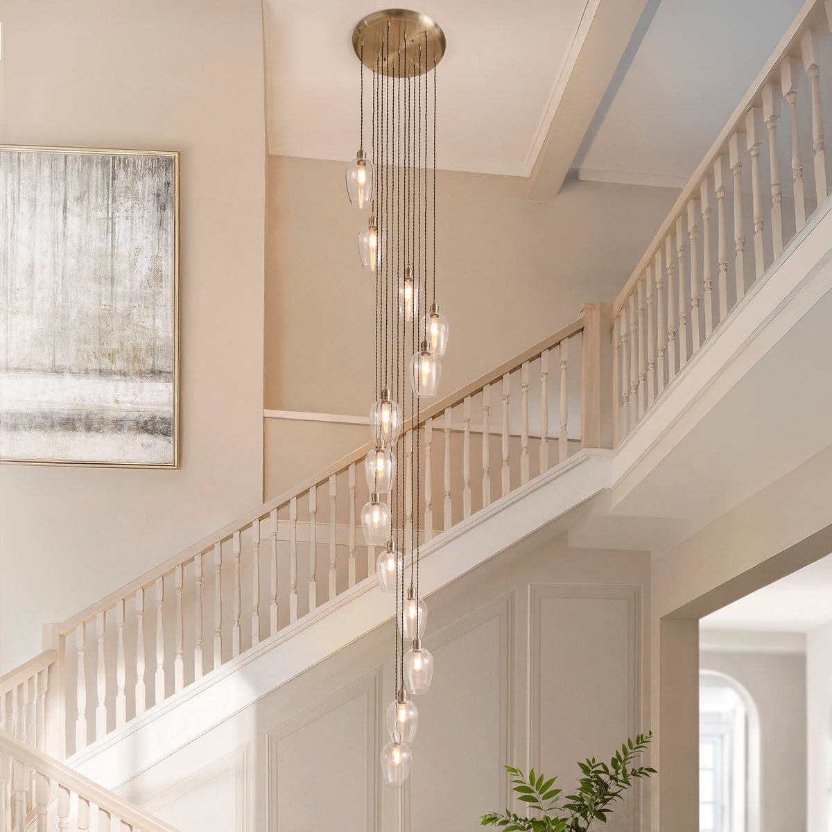 Amos Lucid Antique Brass & Clear Glass 13 Light Cascade