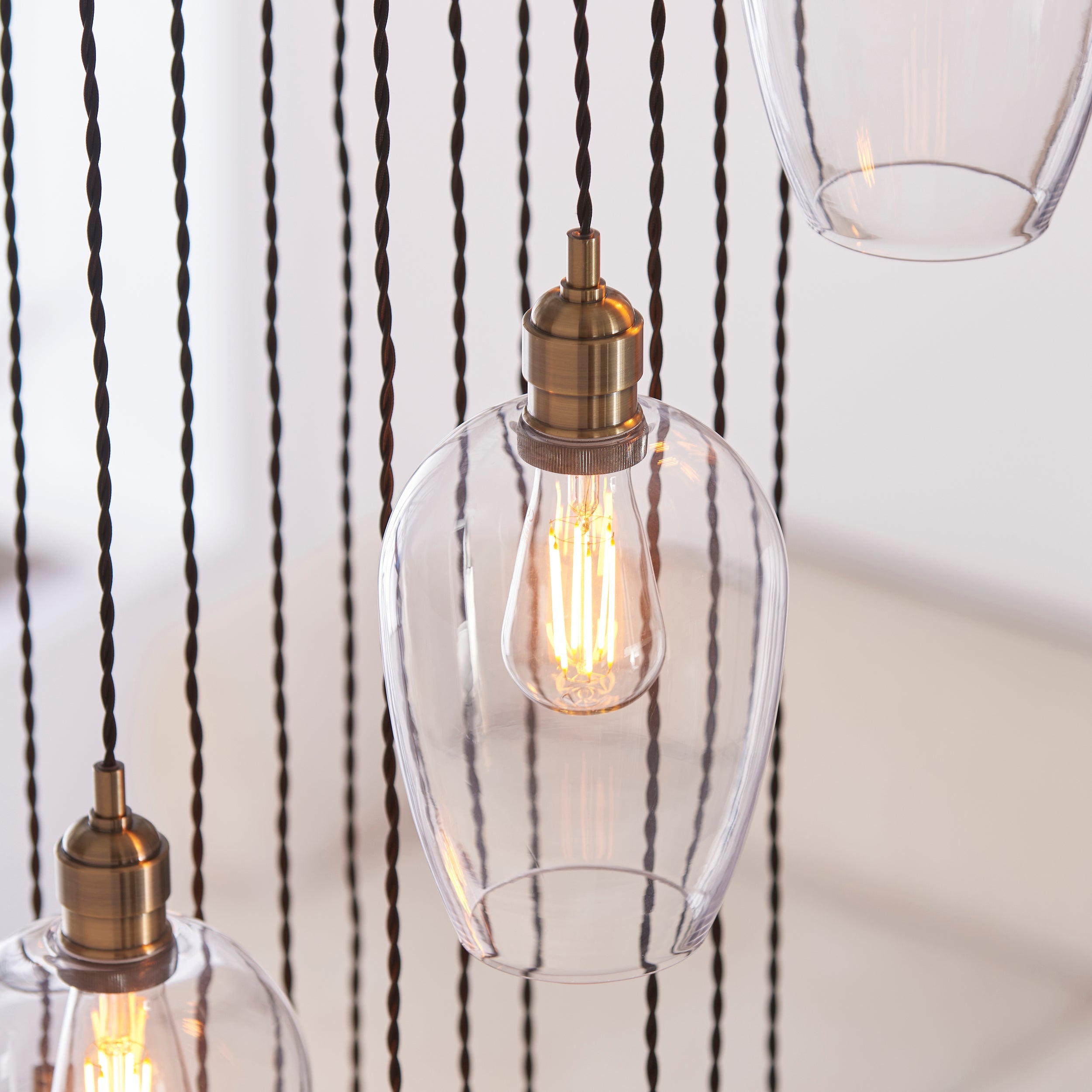 Amos Lucid Antique Brass & Clear Glass 13 Light Cascade
