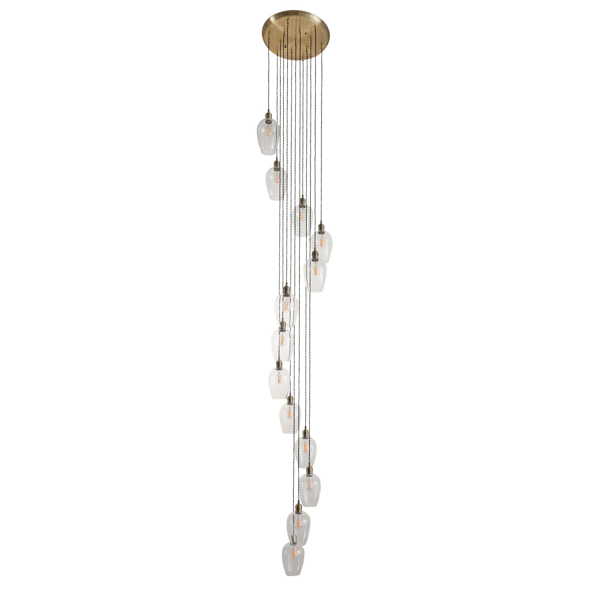 Amos Lucid Antique Brass & Clear Glass 13 Light Cascade