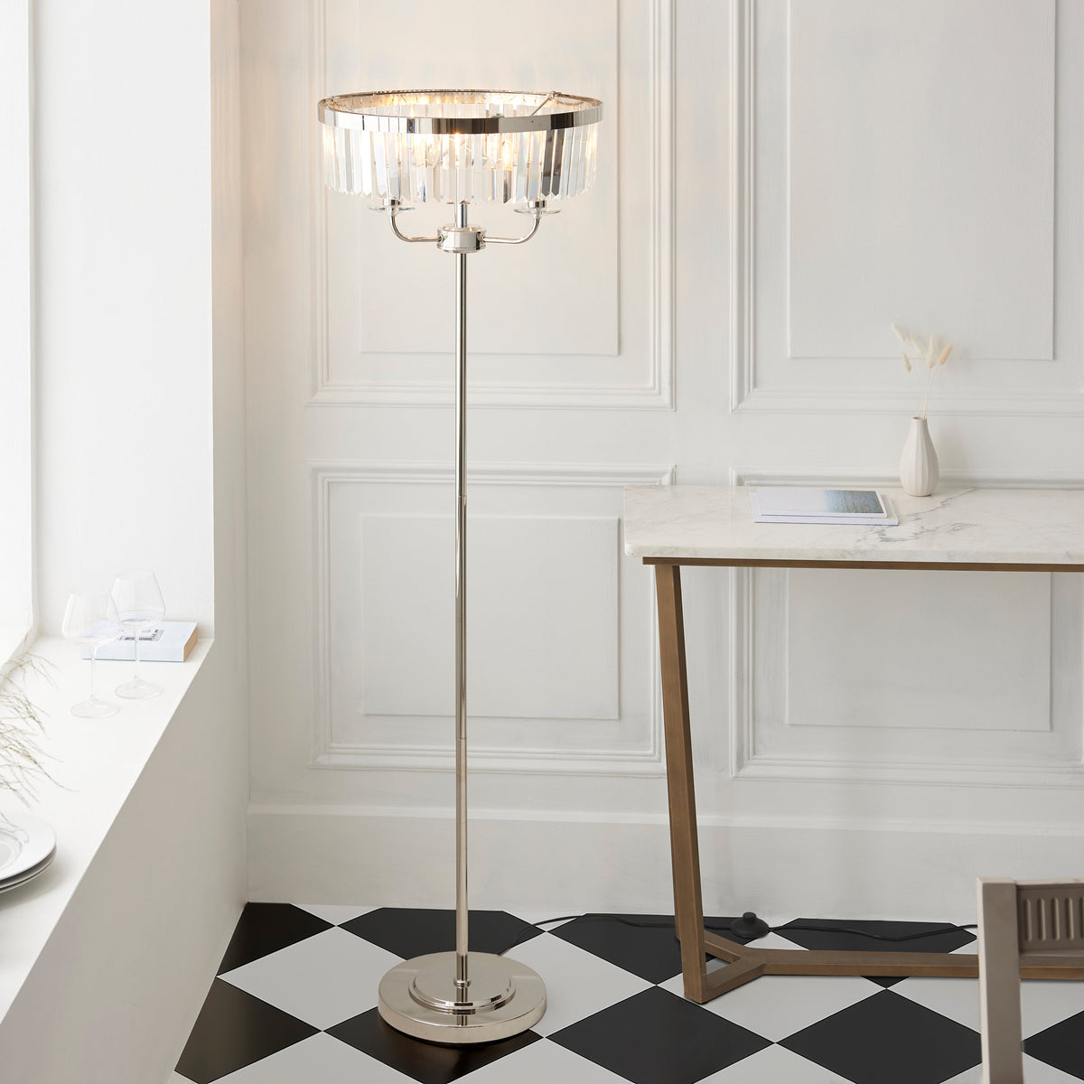 Amos Windsor Floor Lamp Bright Nickel