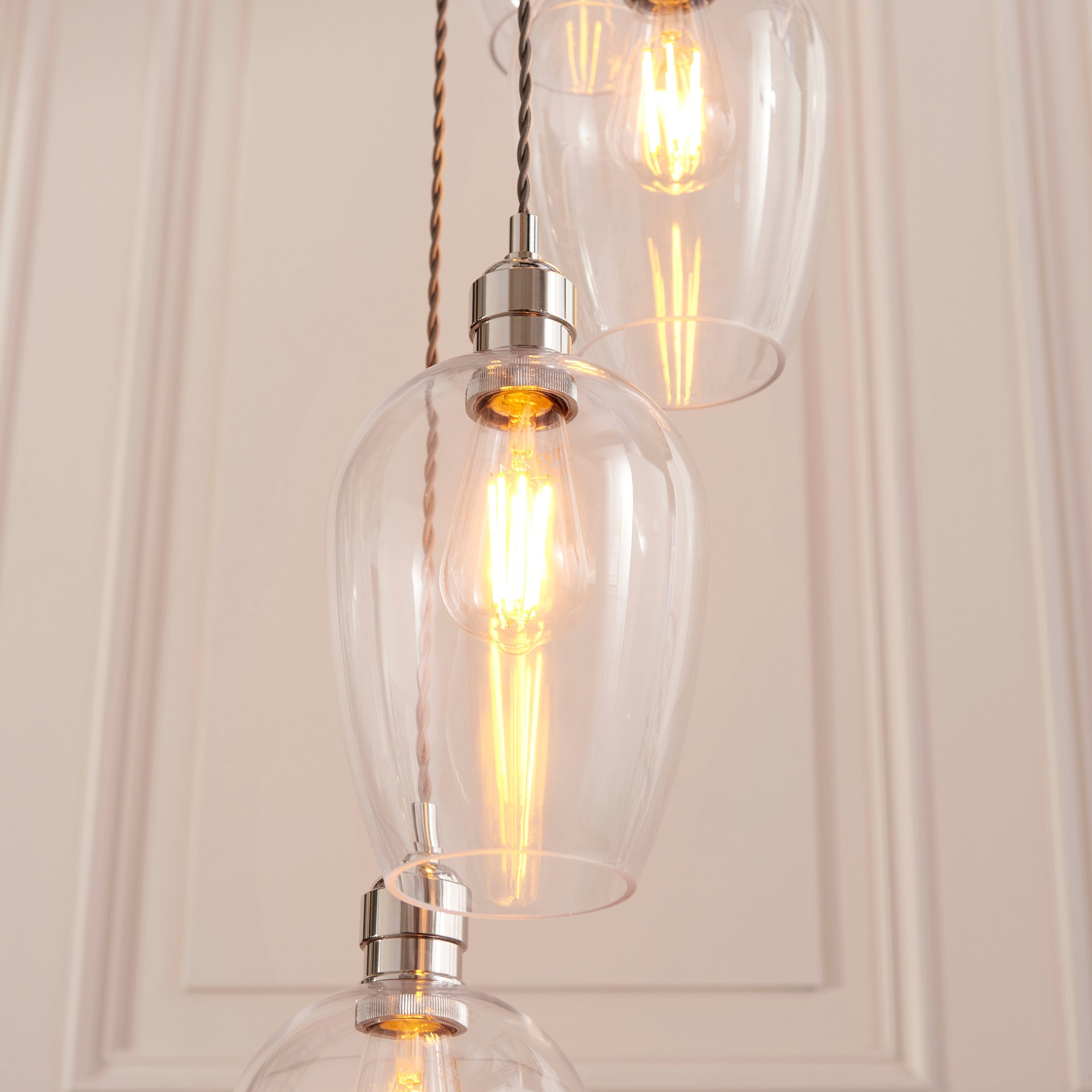 Amos Lucid Bright Nickel & Clear Glass 13 Light Cascade