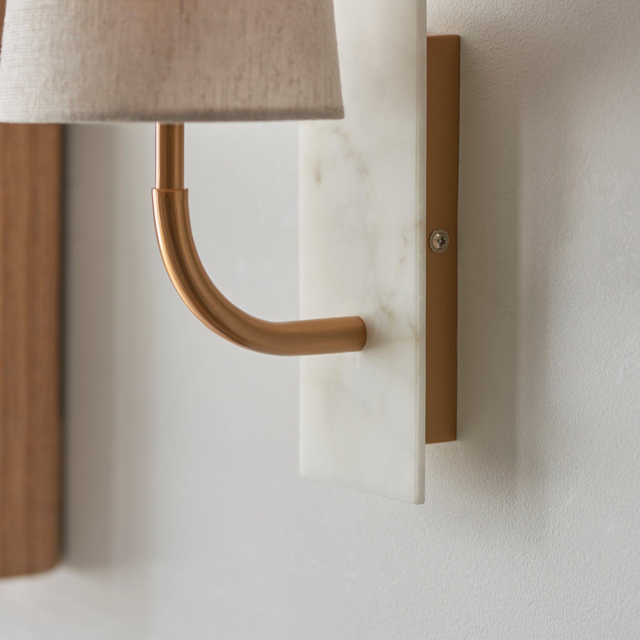 Amos Compton Marble Curved Wall Light with Tapered Linen Shade