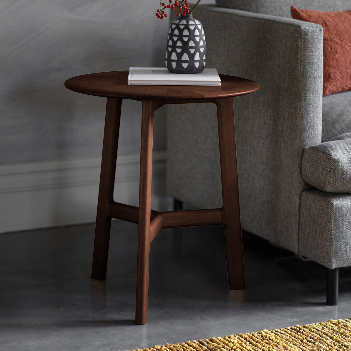 Amos Madrid Round Side Table Walnut