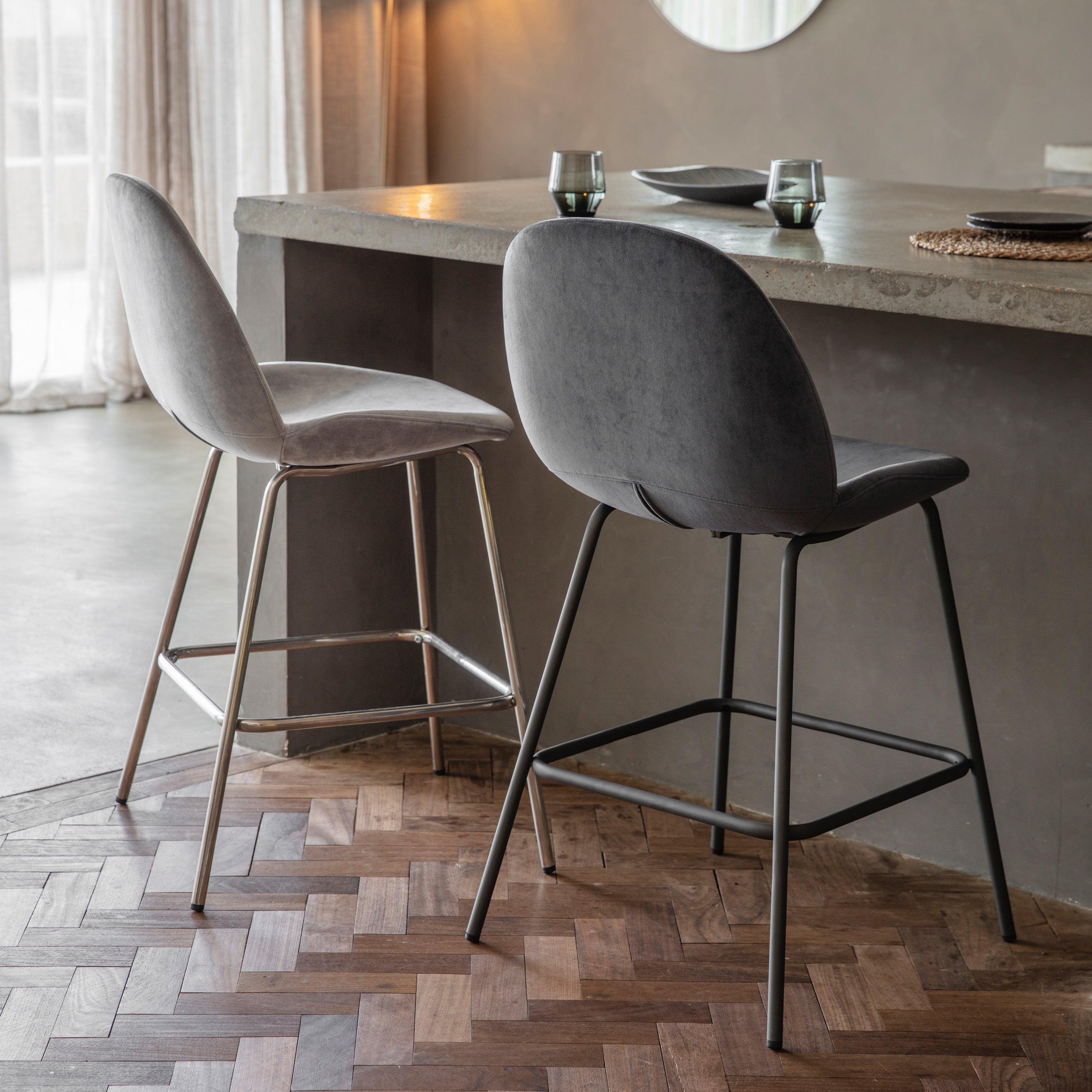 Amos Flanagan Stool Dark Grey Velvet (2pk)