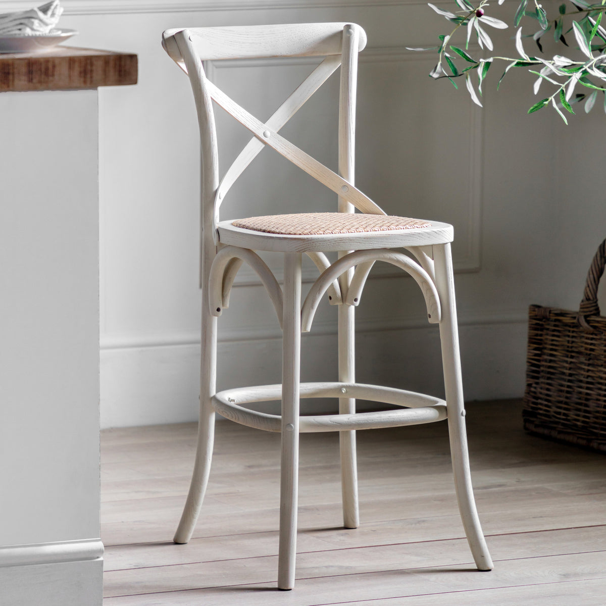 Amos Cafe Stool White/Rattan (2pk)