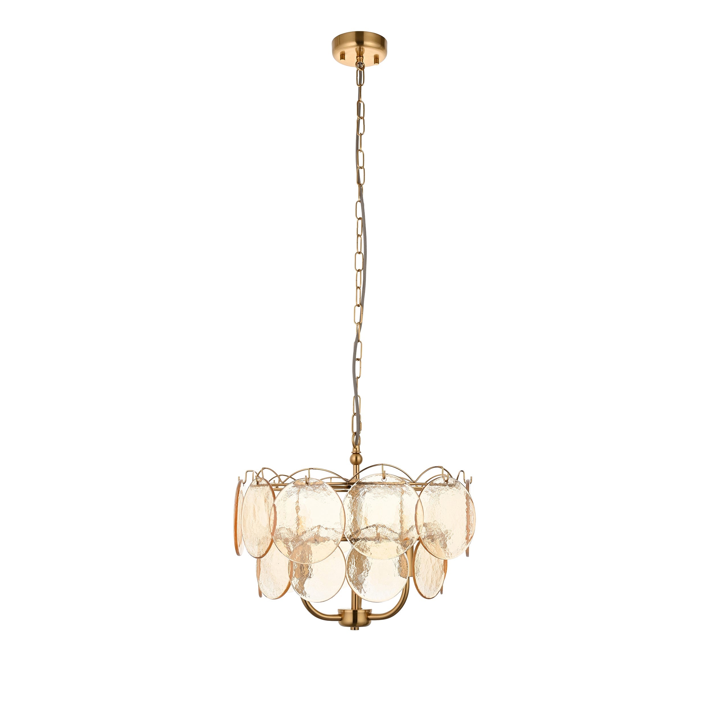 Amos Loire Brushed Aged Brass & Handmade Champagne Glass 3 Light Chandelier