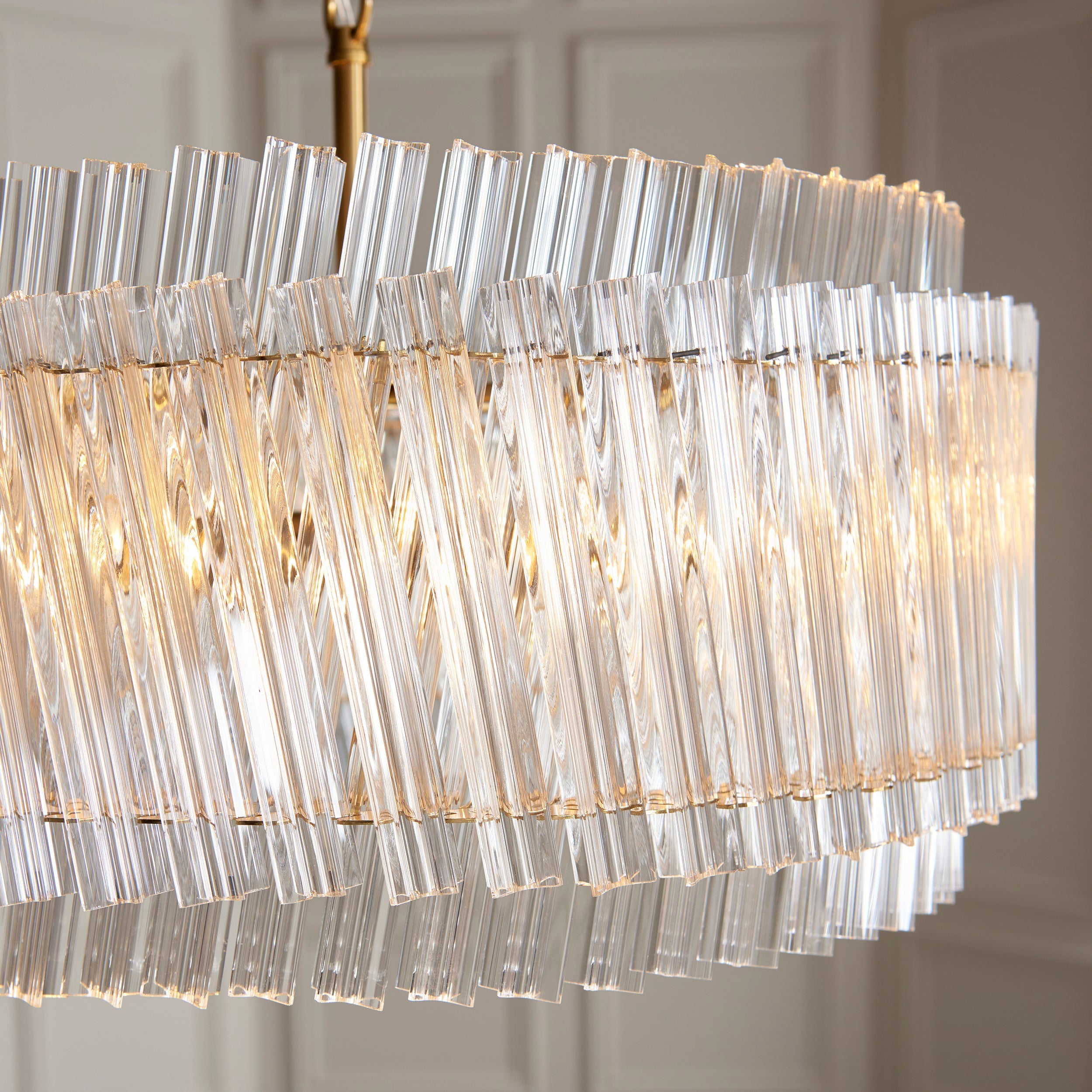 Amos Aquitaine Brushed Aged Brass & Clear Glass 5 Light Chandelier