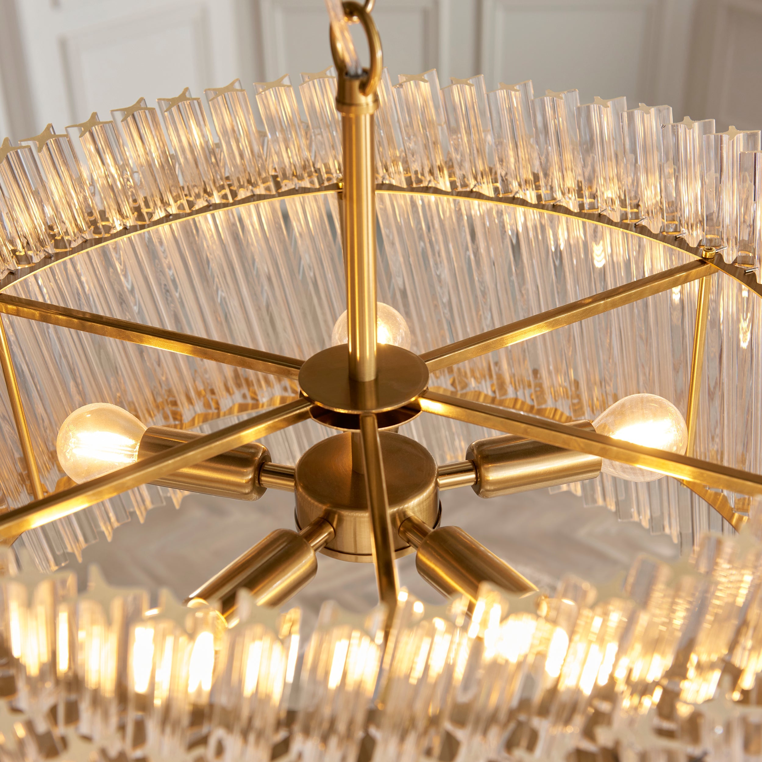 Amos Aquitaine Brushed Aged Brass & Clear Glass 5 Light Chandelier