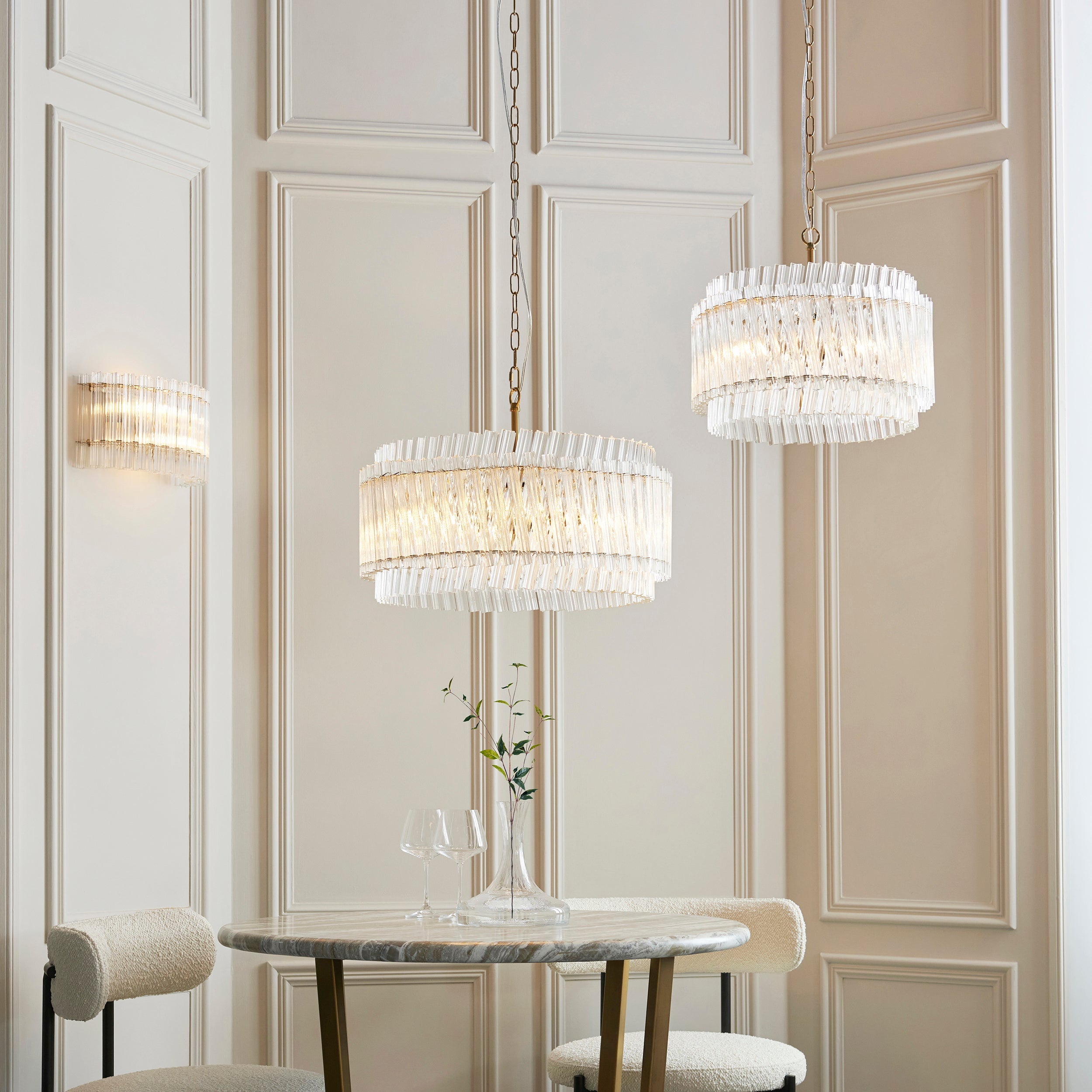 Amos Aquitaine Brushed Aged Brass & Clear Glass 5 Light Chandelier