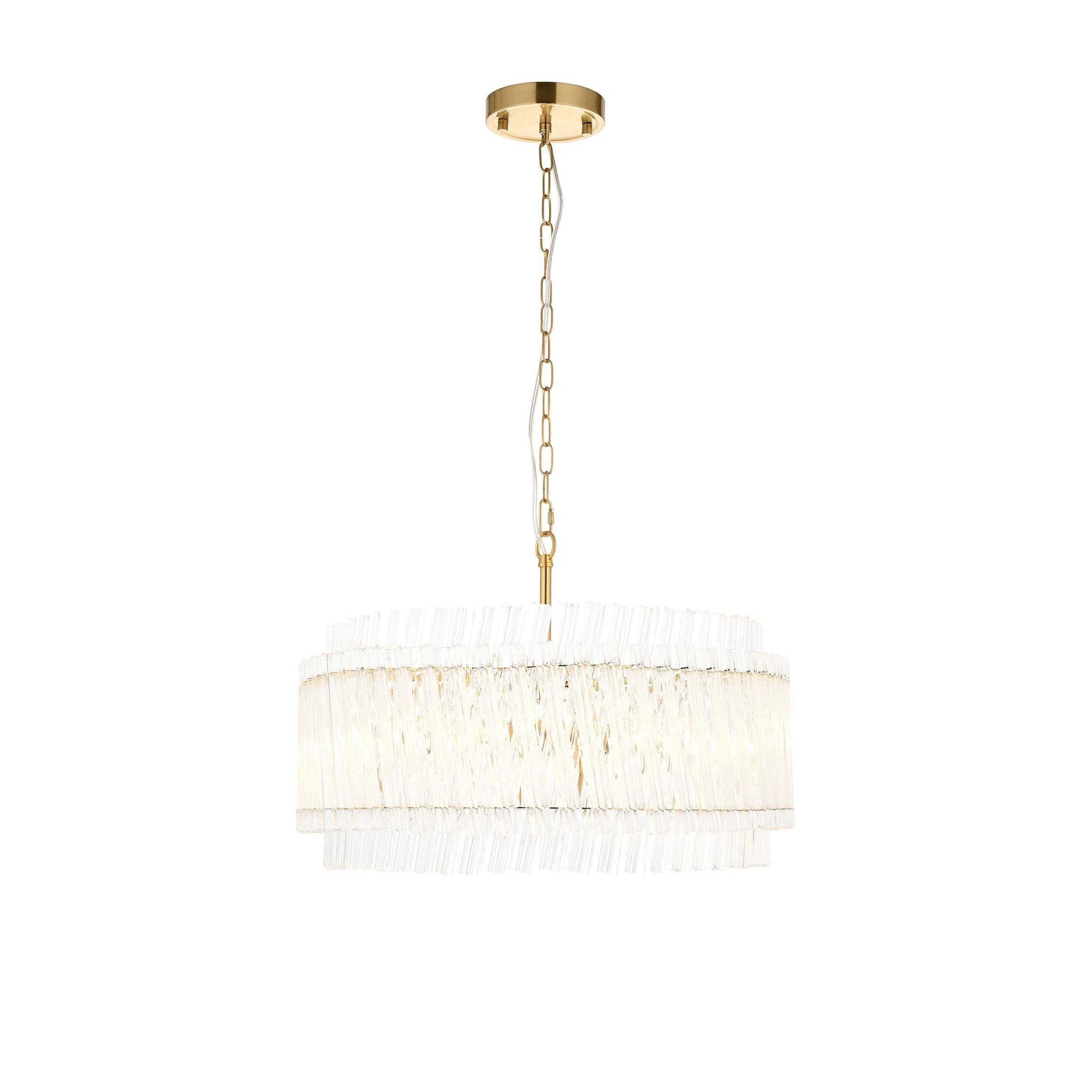 Amos Aquitaine Brushed Aged Brass & Clear Glass 5 Light Chandelier