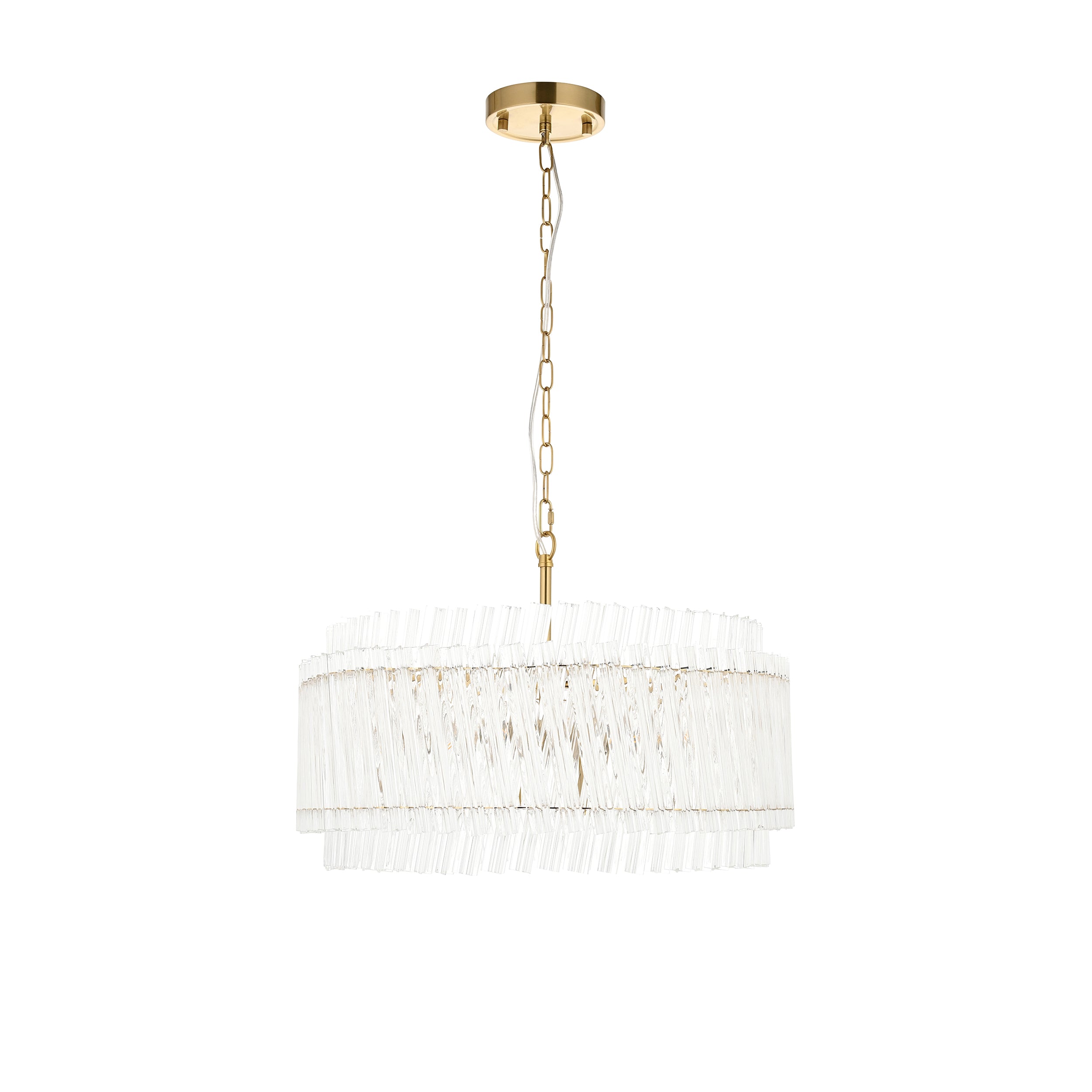 Amos Aquitaine Brushed Aged Brass & Clear Glass 5 Light Chandelier