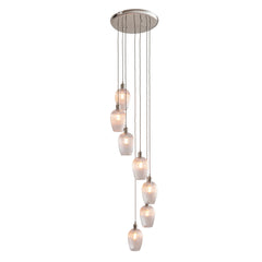 Amos Lucid Bright Nickel & Clear Ribbed Glass 7 Light Cascade