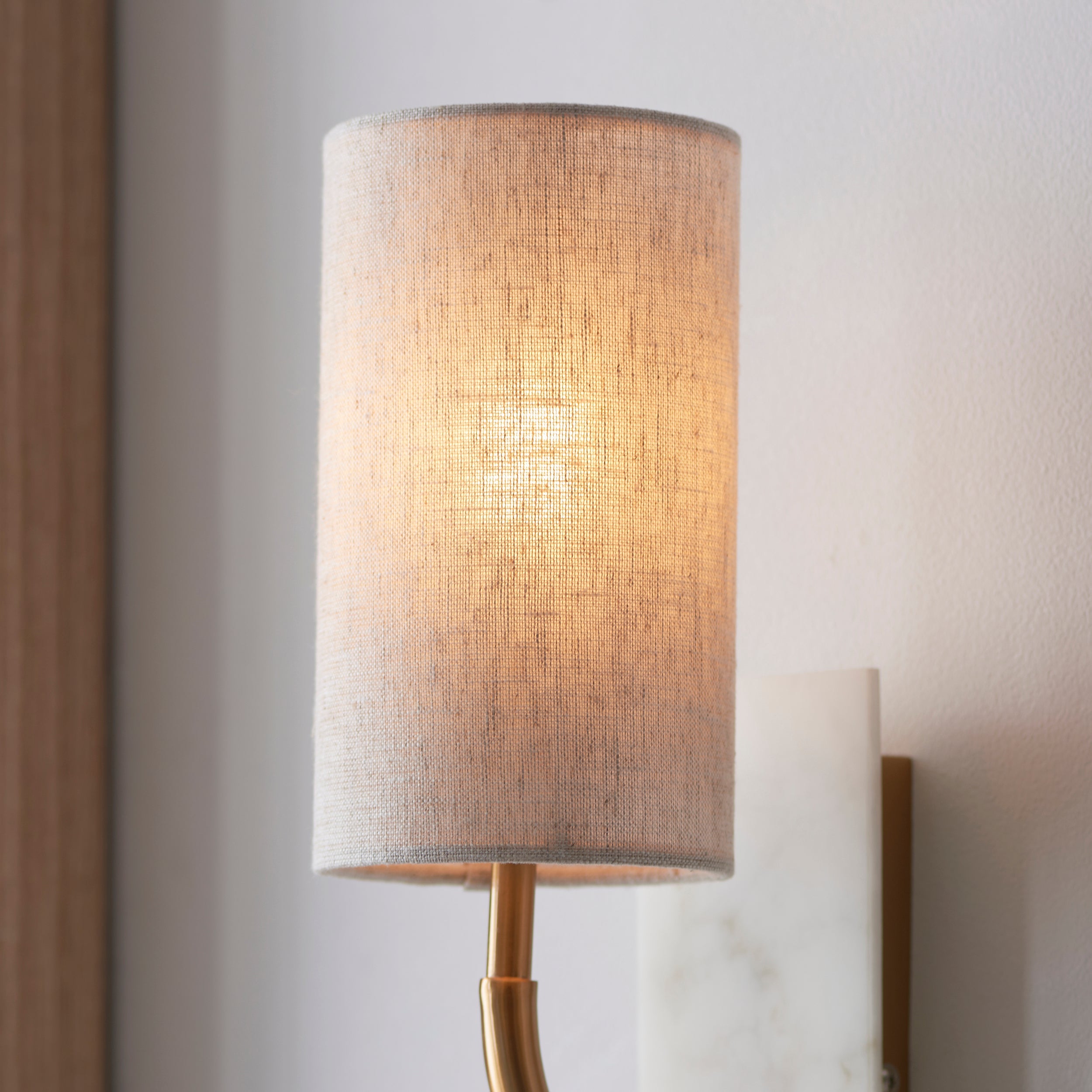 Amos Compton Marble Curved Wall Light with Linen Shade