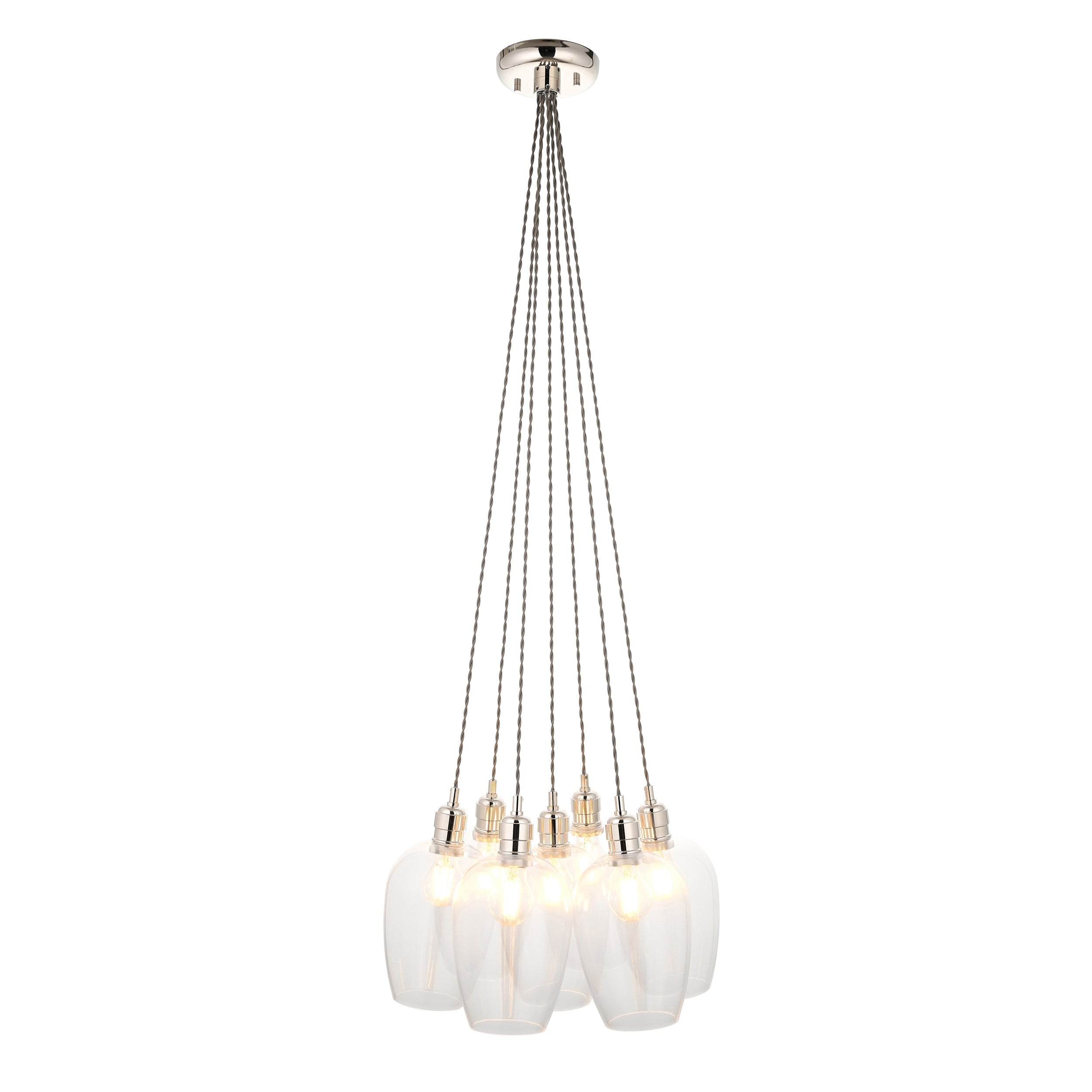 Amos Lucid Bright Nickel & Clear Glass 7 Light Cluster
