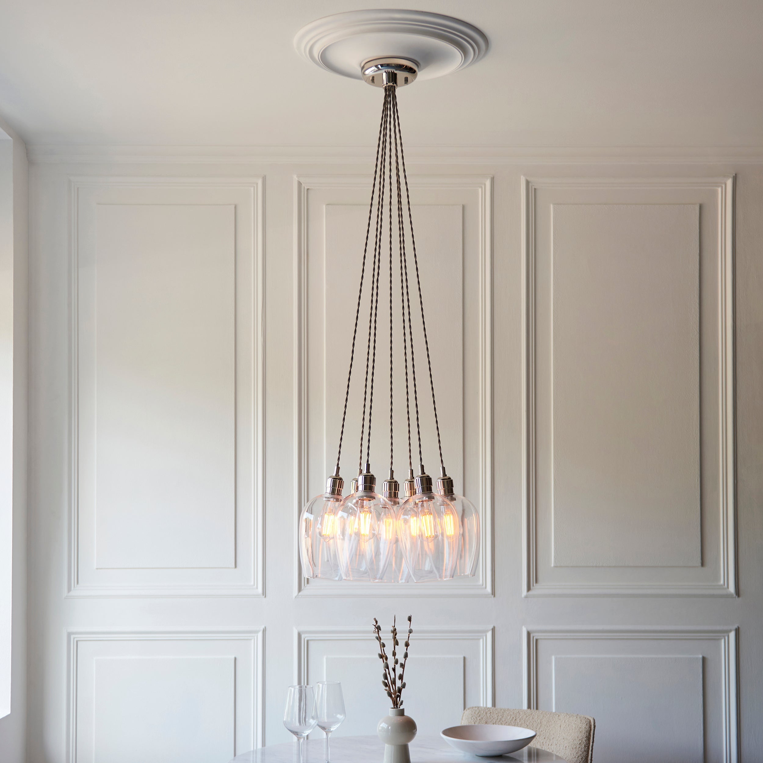 Amos Lucid Bright Nickel & Clear Glass 7 Light Cluster