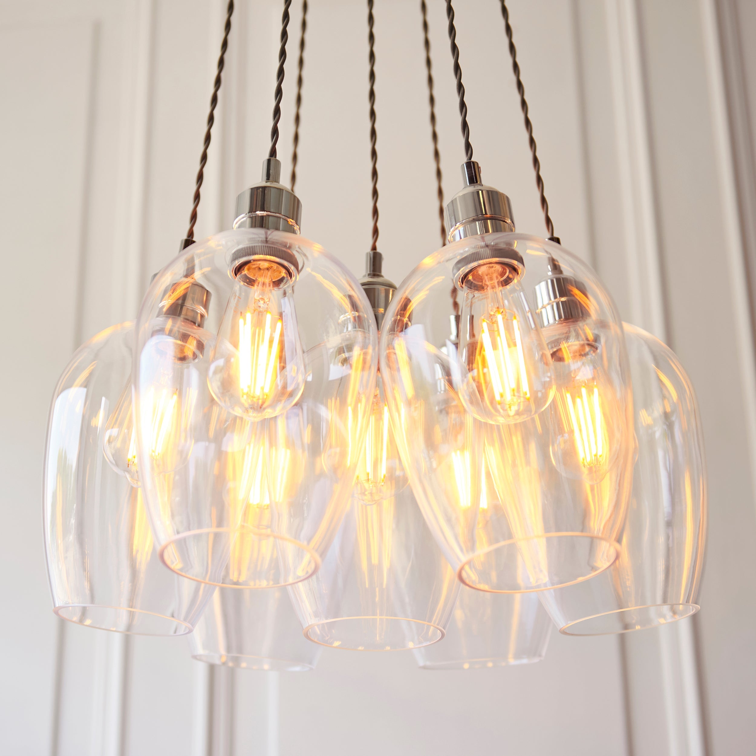 Amos Lucid Bright Nickel & Clear Glass 7 Light Cluster