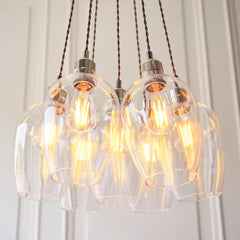 Amos Lucid Bright Nickel & Clear Glass 7 Light Cluster