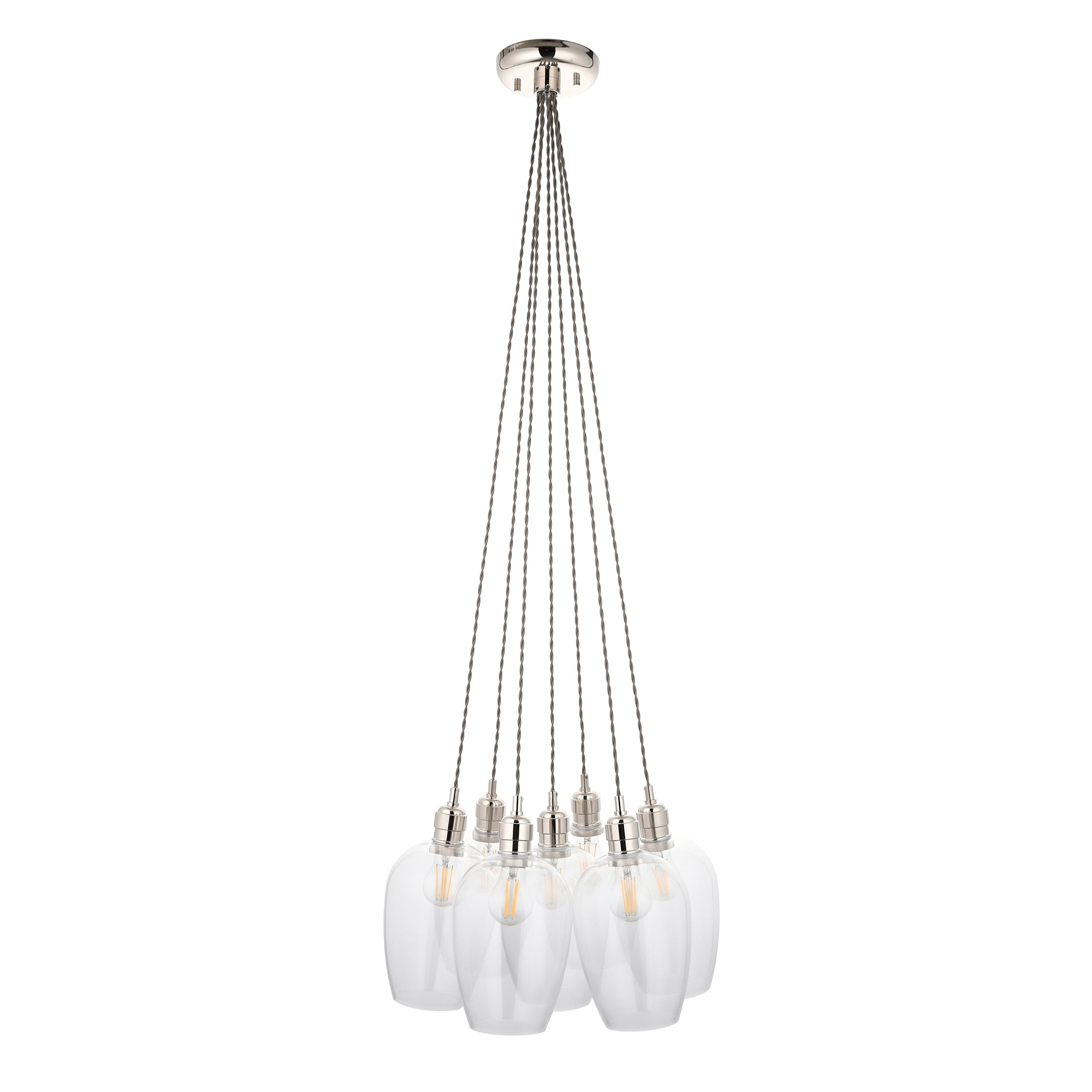 Amos Lucid Bright Nickel & Clear Glass 7 Light Cluster