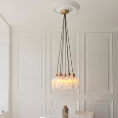 Amos Lucid Antique Brass & Clear Ribbed Glass 7 Light Cluster