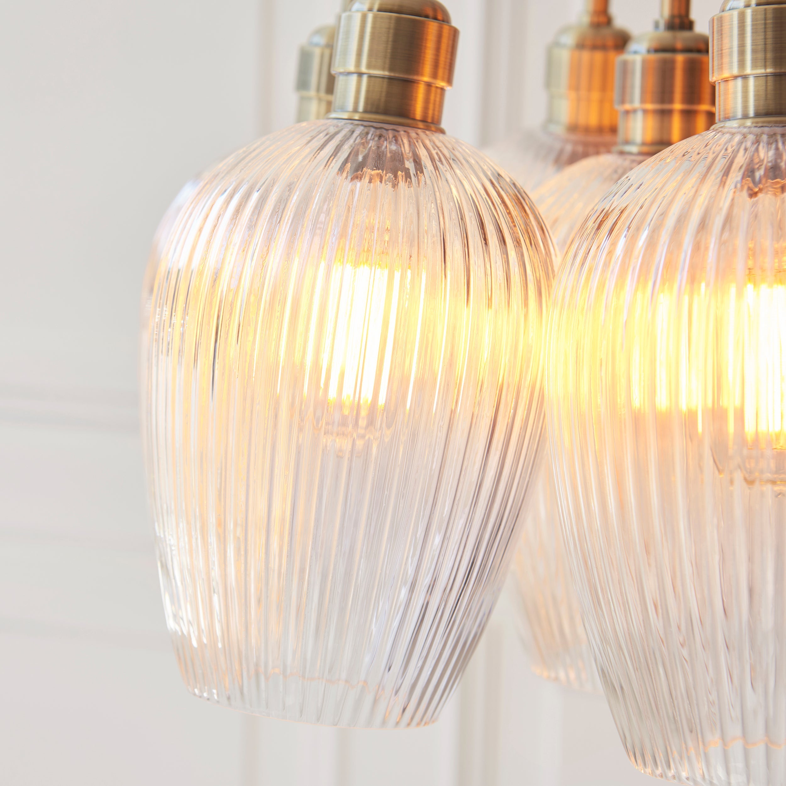 Amos Lucid Antique Brass & Clear Ribbed Glass 7 Light Cluster