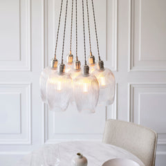 Amos Lucid Bright Nickel & Clear Ribbed Glass 7 Light Cluster