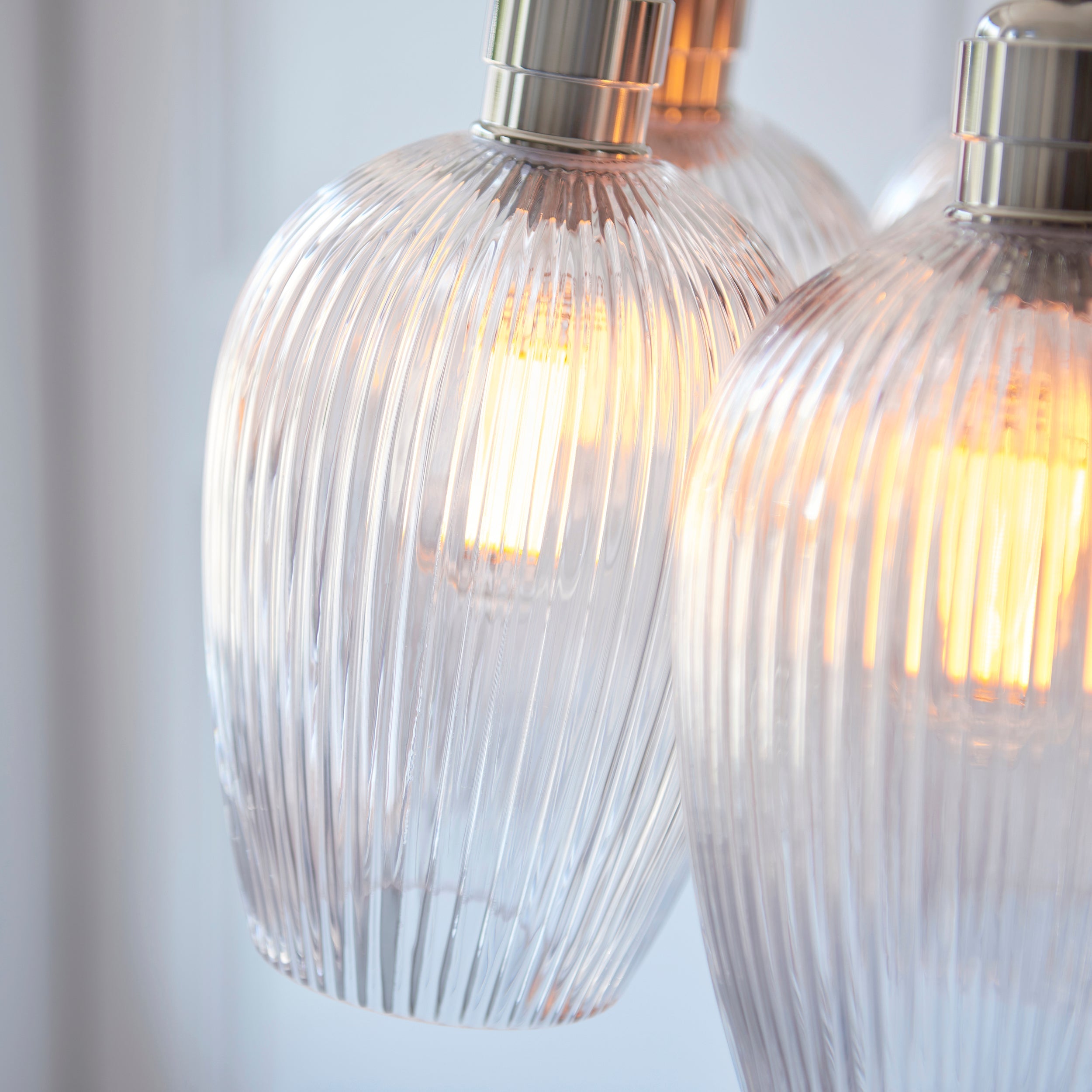 Amos Lucid Bright Nickel & Clear Ribbed Glass 7 Light Cluster