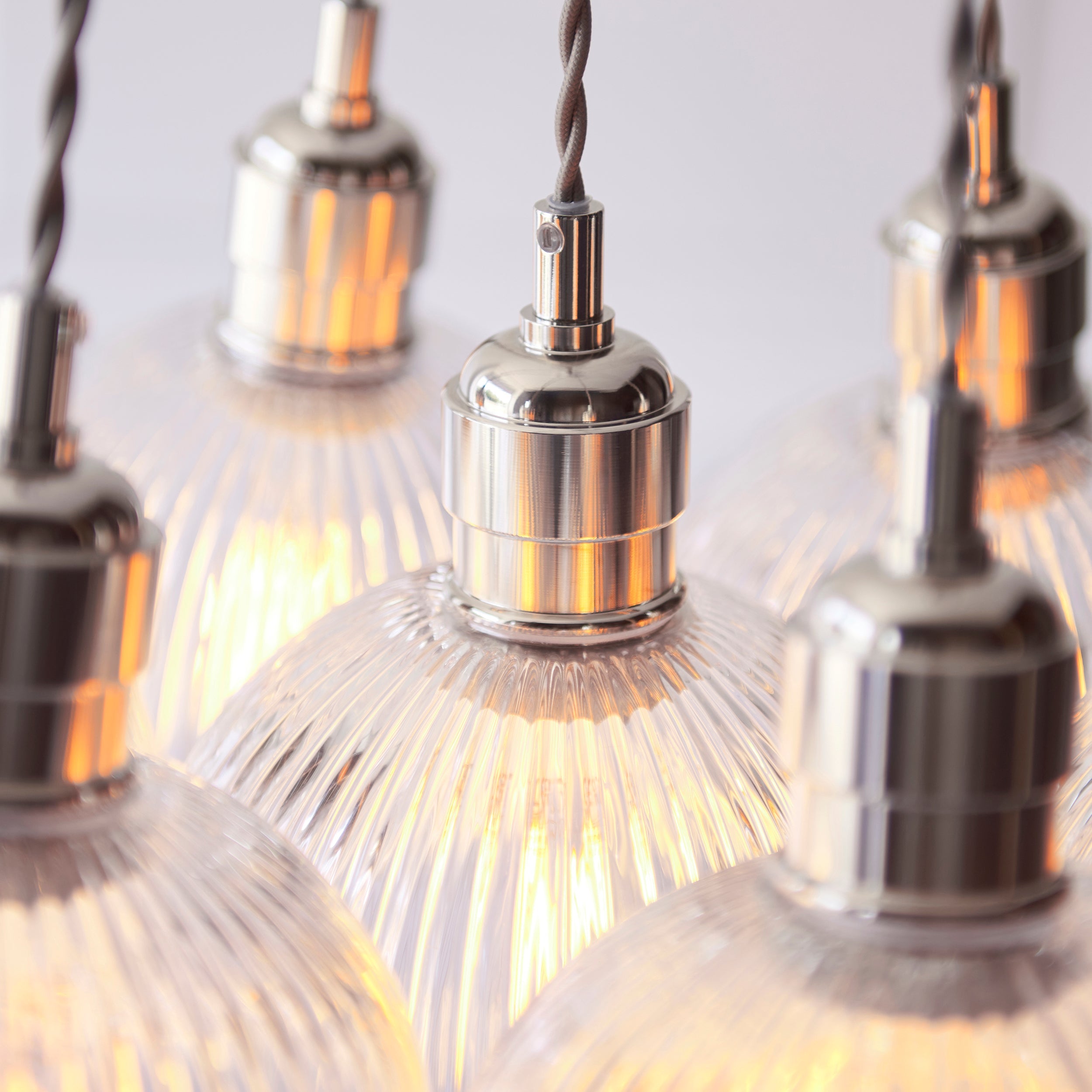 Amos Lucid Bright Nickel & Clear Ribbed Glass 7 Light Cluster