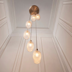 Amos Lucid Antique Brass & Clear Ribbed Glass 7 Light Cascade