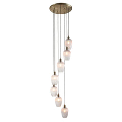 Amos Lucid Antique Brass & Clear Ribbed Glass 7 Light Cascade