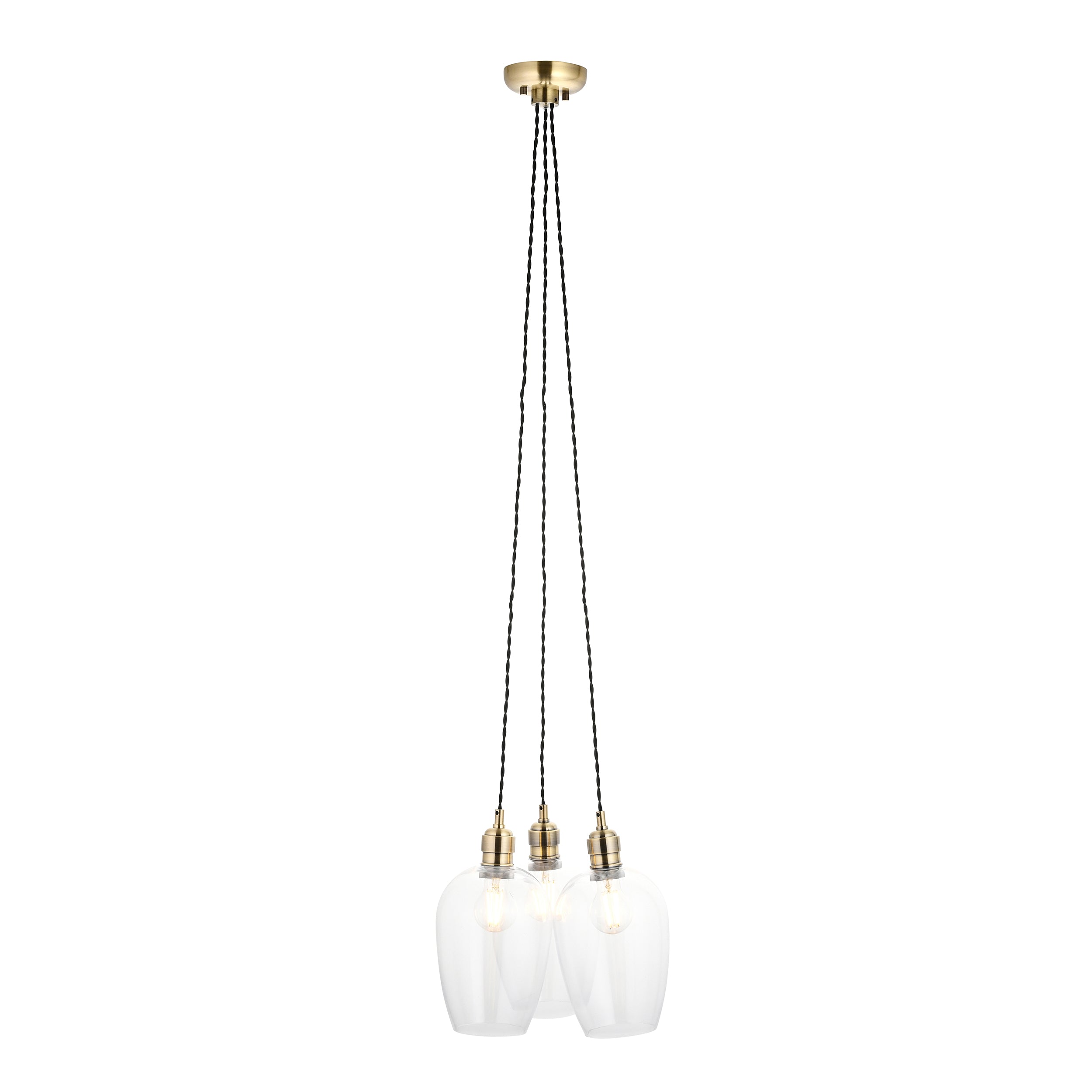 Amos Lucid Antique Brass & Clear Glass 3 Light Cluster