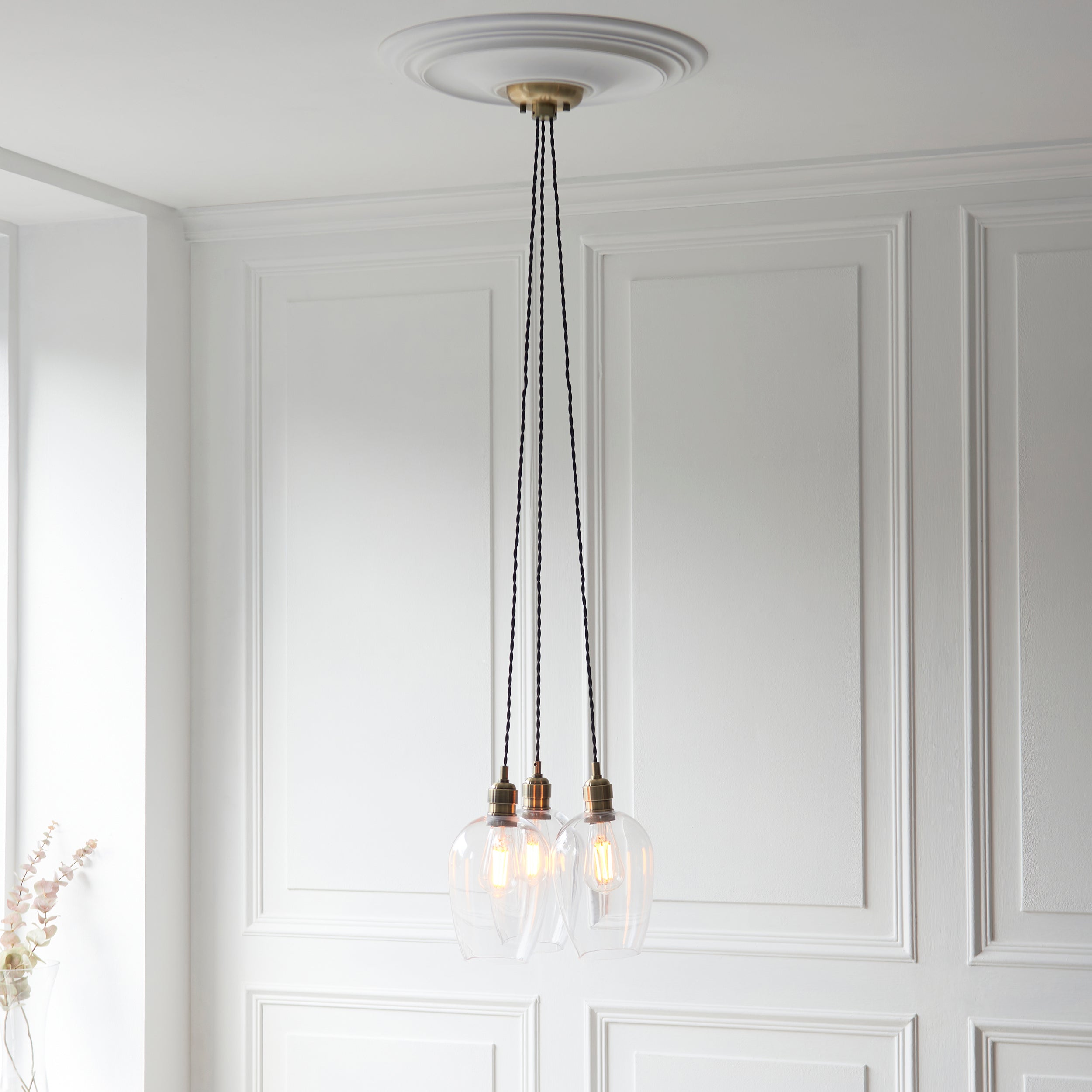 Amos Lucid Antique Brass & Clear Glass 3 Light Cluster