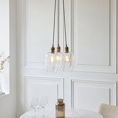 Amos Lucid Antique Brass & Clear Glass 3 Light Cluster