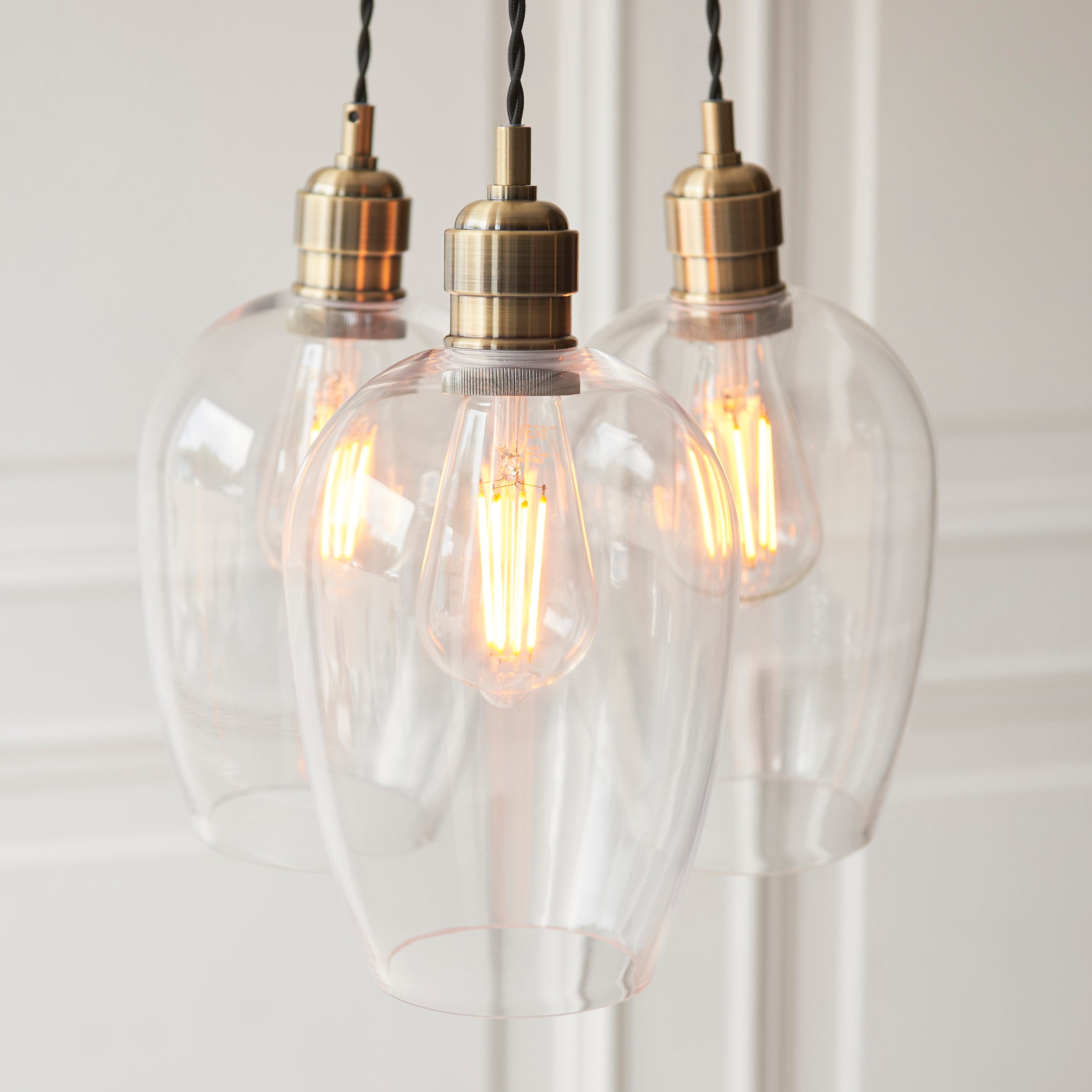 Amos Lucid Antique Brass & Clear Glass 3 Light Cluster