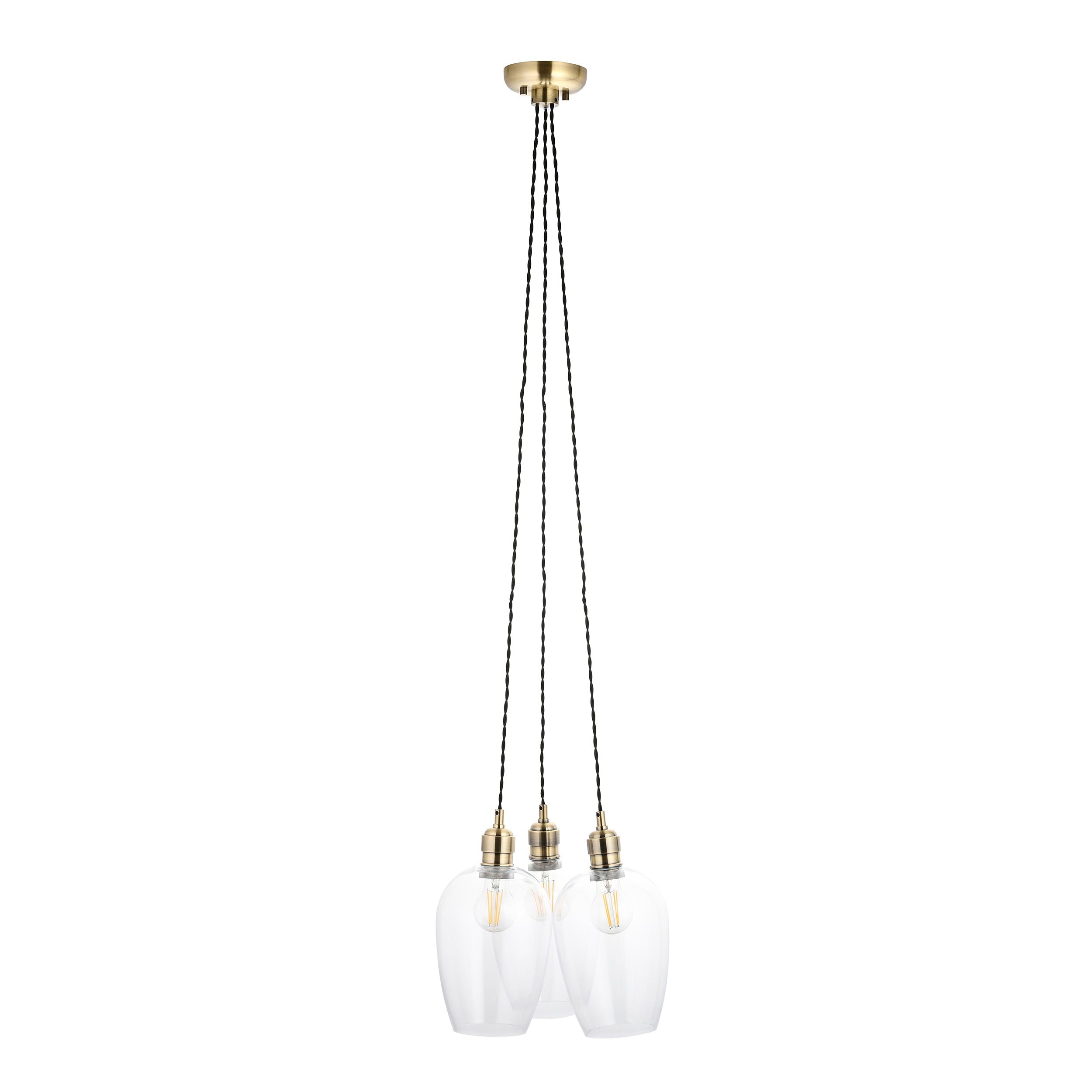 Amos Lucid Antique Brass & Clear Glass 3 Light Cluster