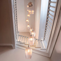 Amos Lucid Bright Nickel & Clear Ribbed Glass 13 Light Cascade