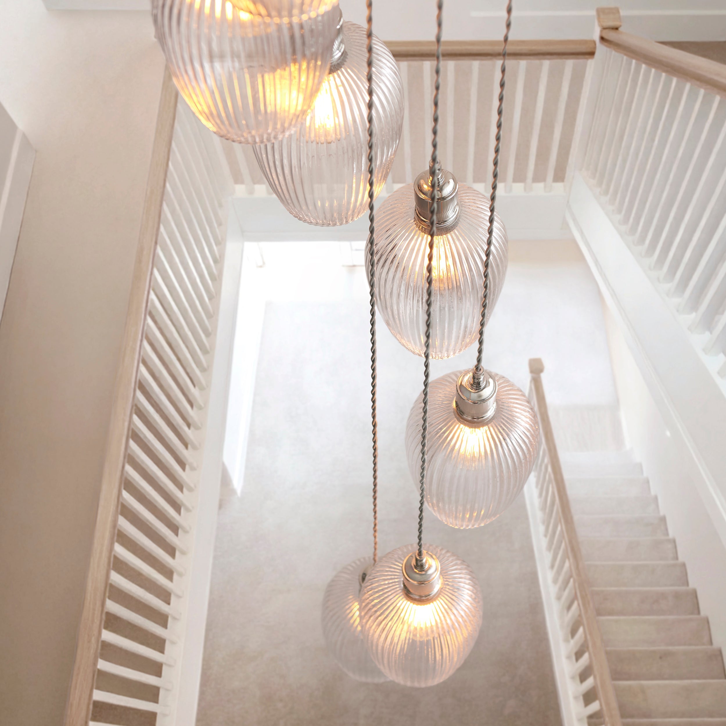 Amos Lucid Bright Nickel & Clear Ribbed Glass 13 Light Cascade
