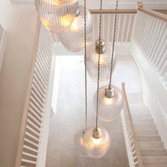 Amos Lucid Bright Nickel & Clear Ribbed Glass 13 Light Cascade