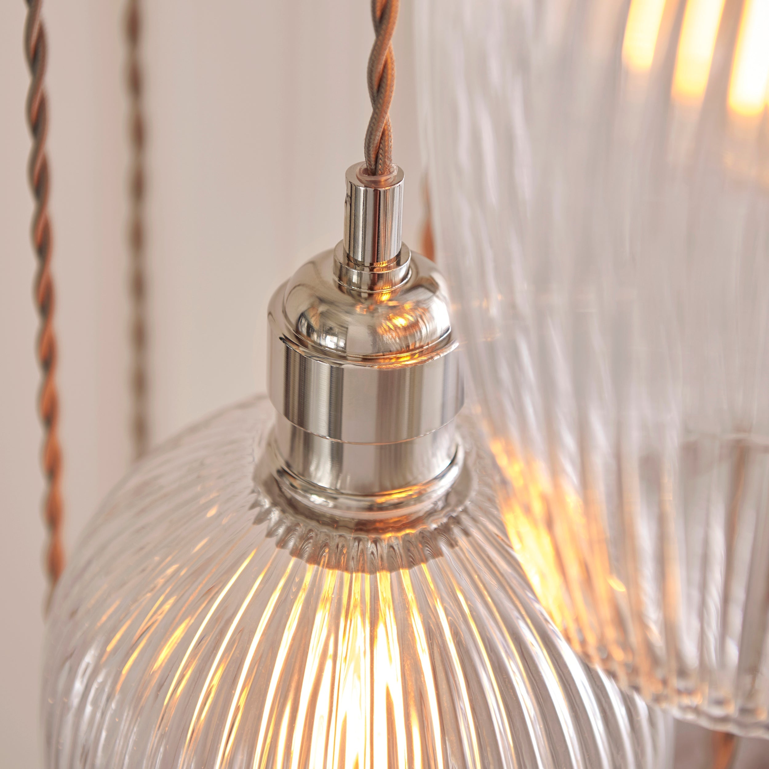 Amos Lucid Bright Nickel & Clear Ribbed Glass 13 Light Cascade