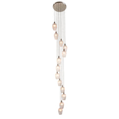 Amos Lucid Bright Nickel & Clear Ribbed Glass 13 Light Cascade
