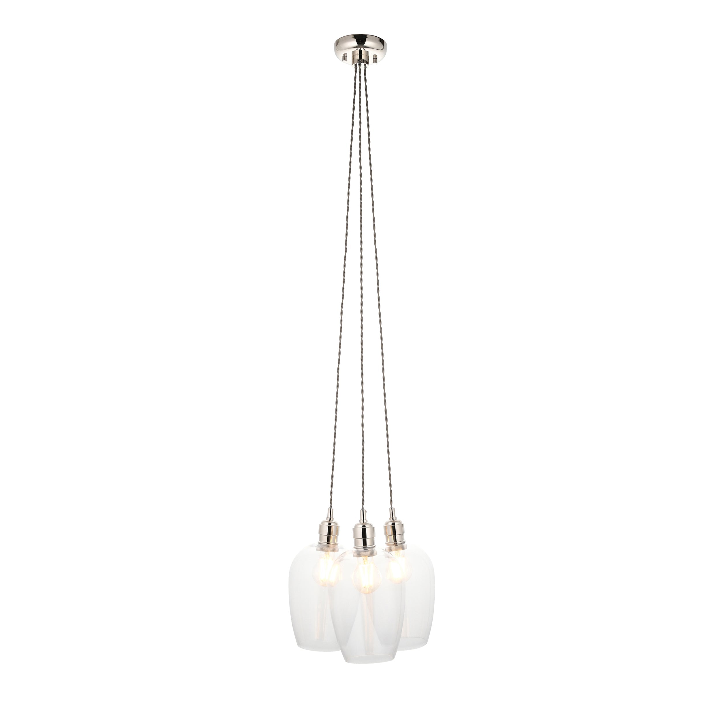 Amos Lucid Bright Nickel & Clear Glass 3 Light Cluster